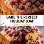 Golden sourdough orange cranberry loaf topped with sugared cranberries, perfect for holiday sweet bread recipes. 26
